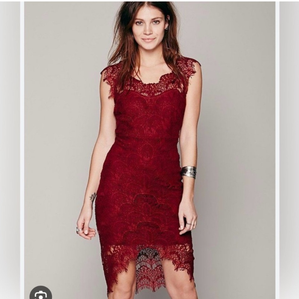 Free People Intimately Red Lace Slip Dress with Lining size small
